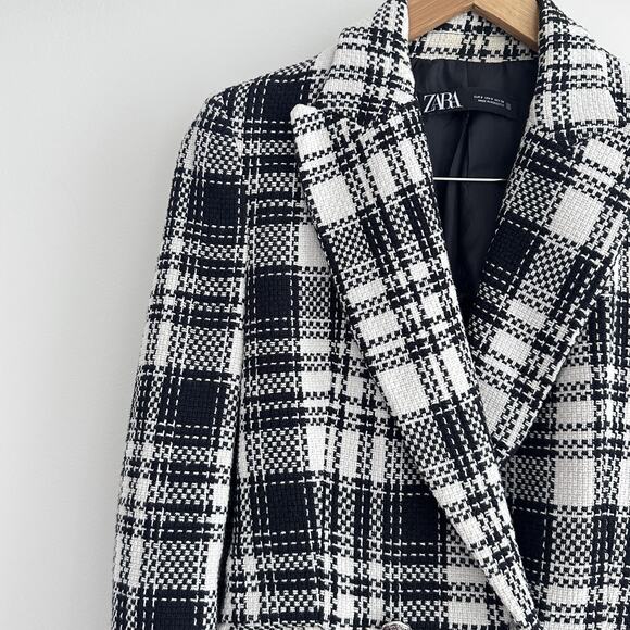 Zara Tweed Jacket Womens Small Double Breasted Blazer Equestrian Quiet Luxury - Picture 4 of 13